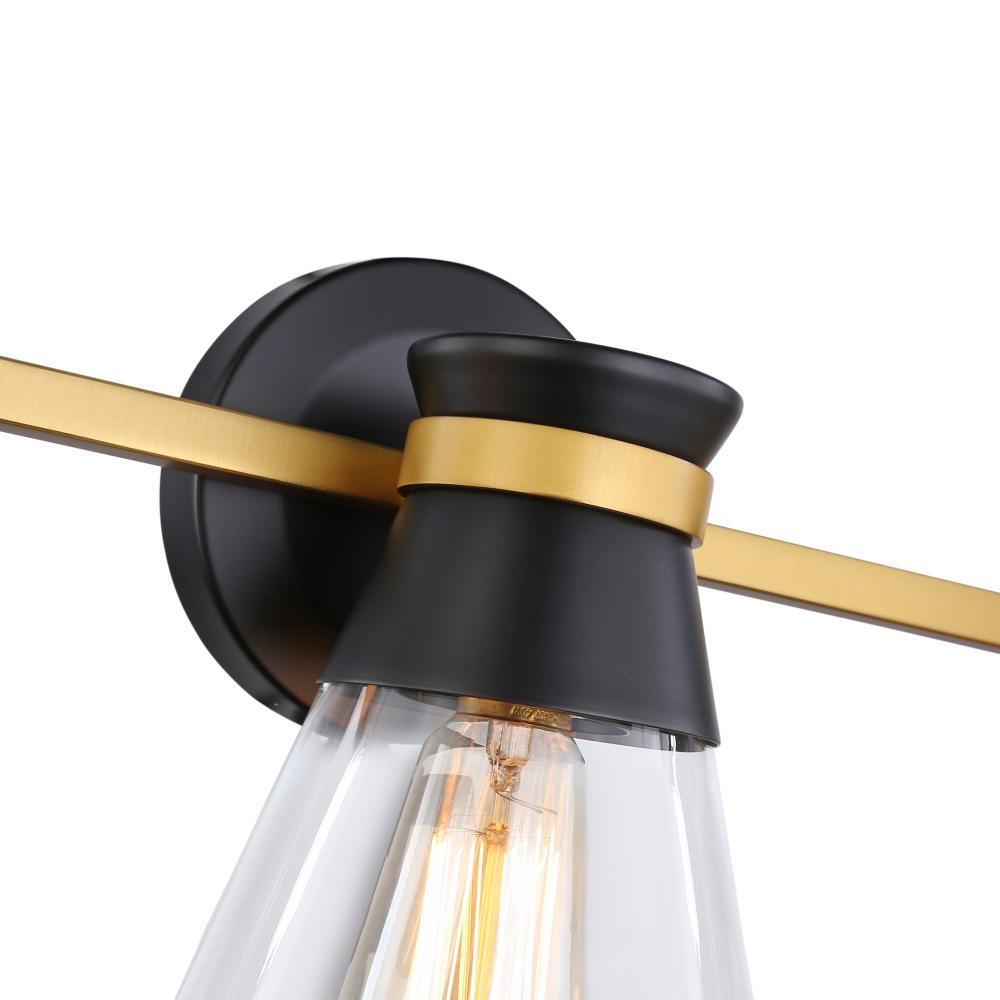 Kanata Collection 3-Light Vanity Light, Black & Brushed Brass
