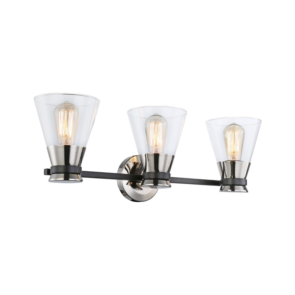 Kanata Collection 3-Light Vanity Light, Black & Brushed Nickel
