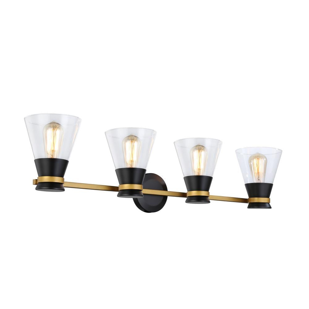 Kanata Collection 4-Light Vanity Light, Black & Brushed Brass