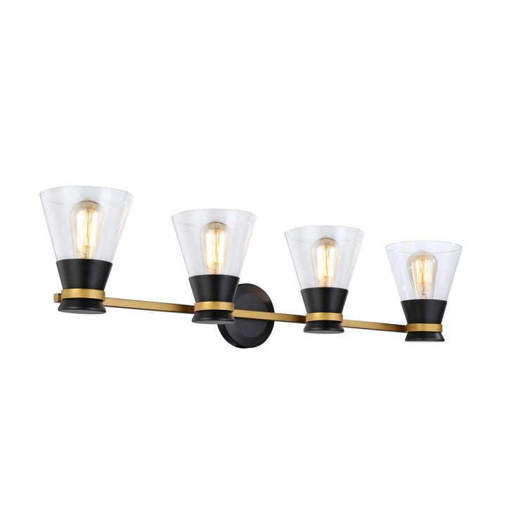 Kanata Collection 4-Light Vanity Light, Black & Brushed Brass