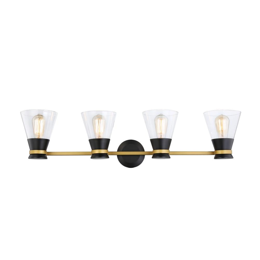 Kanata Collection 4-Light Vanity Light, Black & Brushed Brass