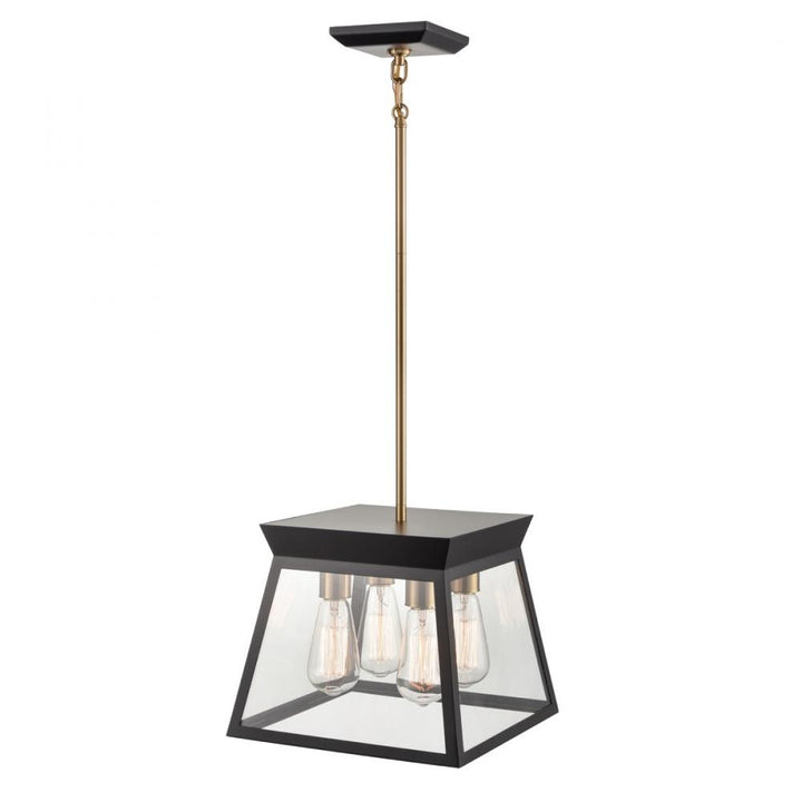 Lucian 4 Light Chandelier 12" Diameter Black and Brushed Brass