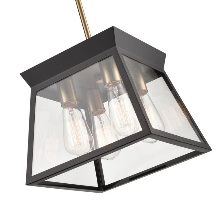 Lucian 4 Light Chandelier 12" Diameter Black and Brushed Brass