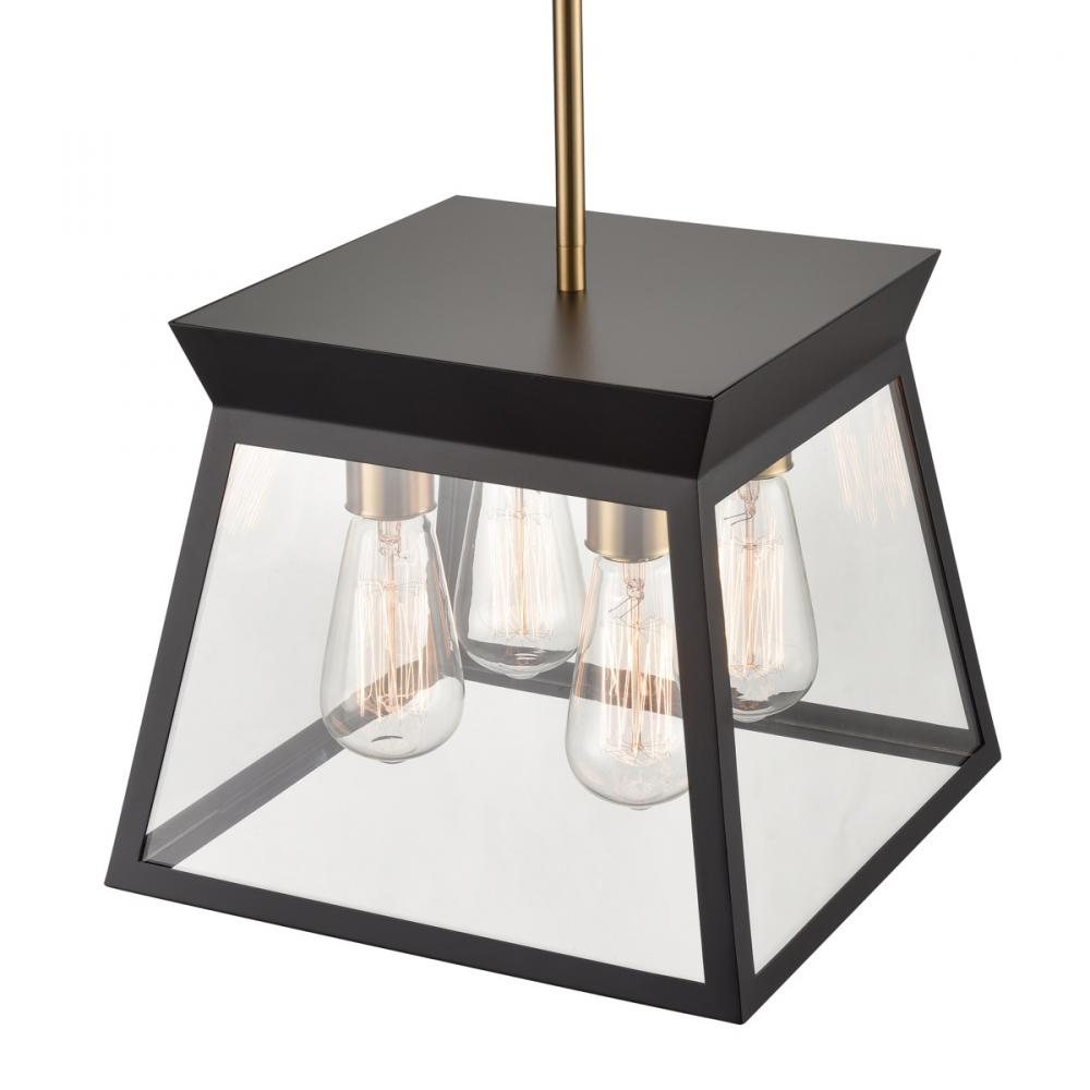 Lucian 4 Light Chandelier 12" Diameter Black and Brushed Brass