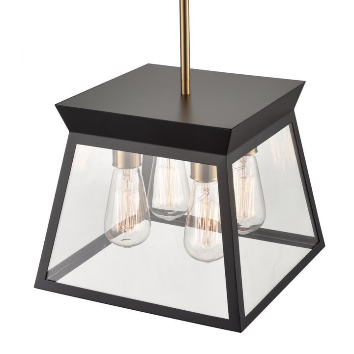 Lucian 4 Light Chandelier 12" Diameter Black and Brushed Brass