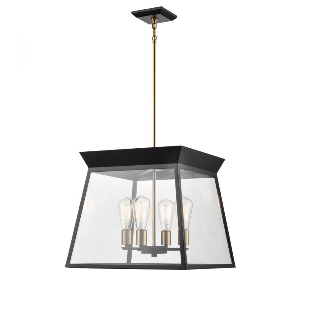 Lucian 4 Light Chandelier 18" Diameter Black and Brushed Brass