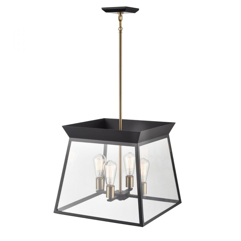 Lucian 4 Light Chandelier 18" Diameter Black and Brushed Brass