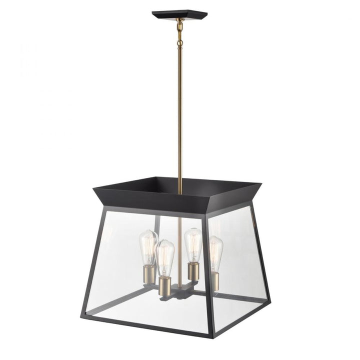 Lucian 4 Light Chandelier 18" Diameter Black and Brushed Brass