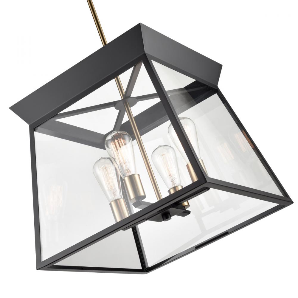 Lucian 4 Light Chandelier 18" Diameter Black and Brushed Brass