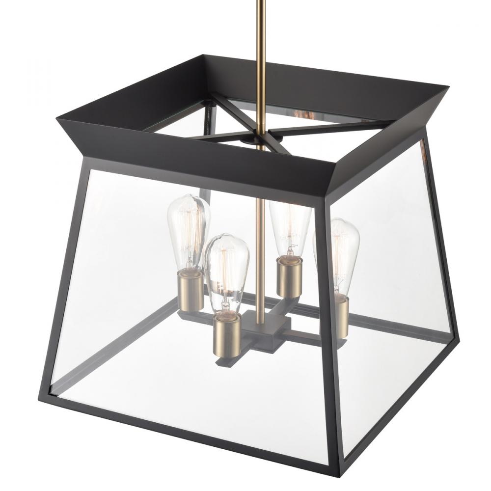 Lucian 4 Light Chandelier 18" Diameter Black and Brushed Brass
