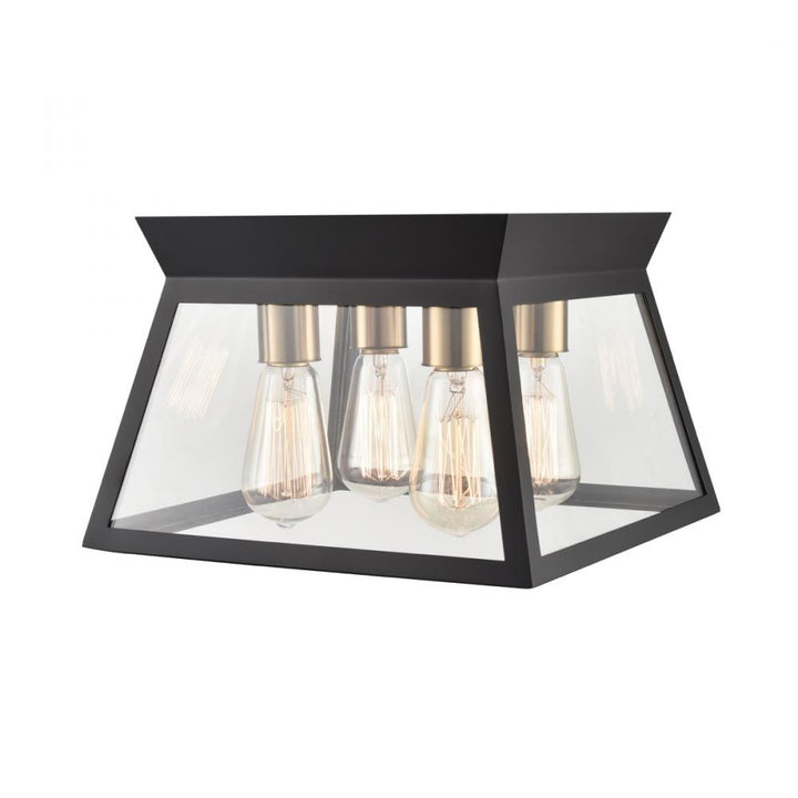 Lucian 4 Light Flushmount Black and Brushed Brass