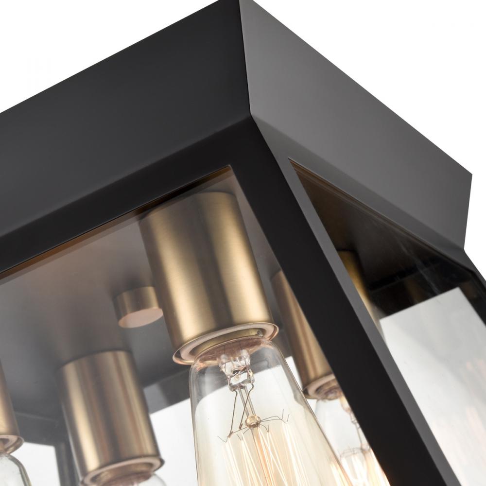 Lucian 4 Light Flushmount Black and Brushed Brass