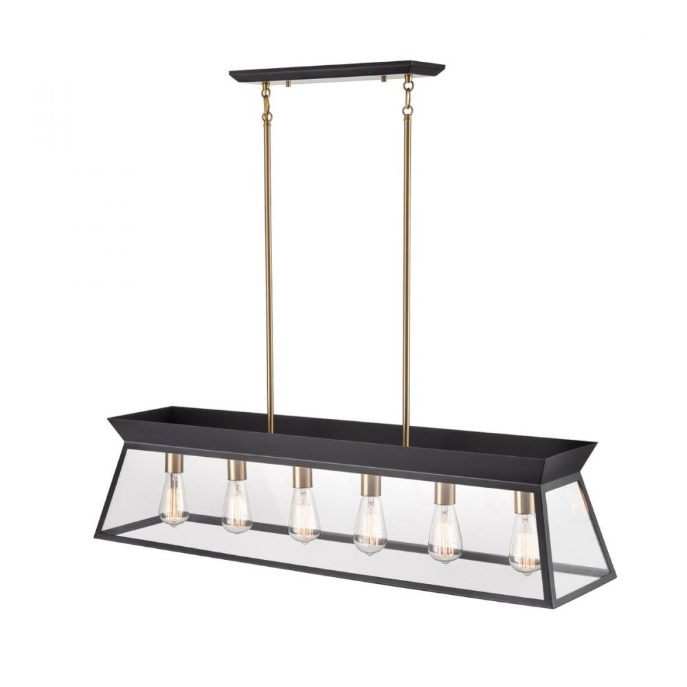 Lucian Linear Island Chandelier Black and Brushed Brass