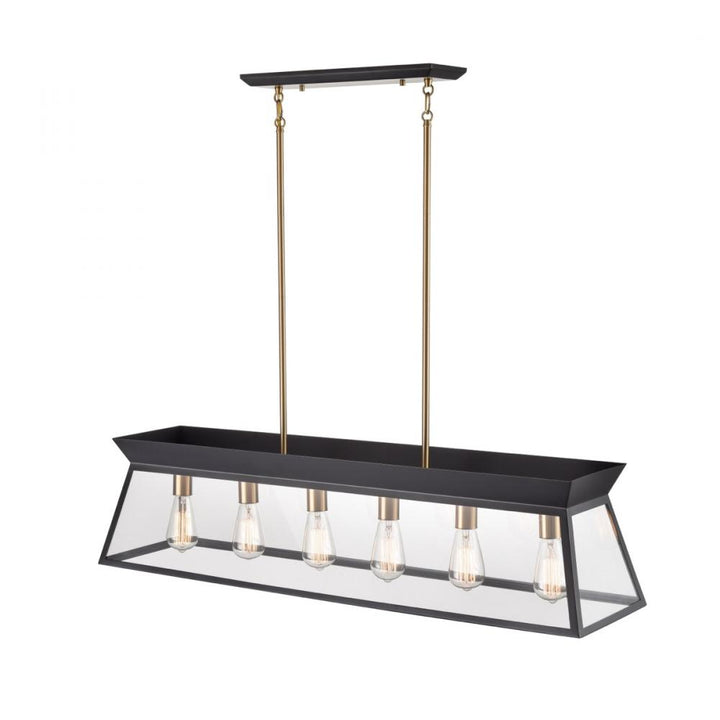 Lucian Linear Island Chandelier Black and Brushed Brass