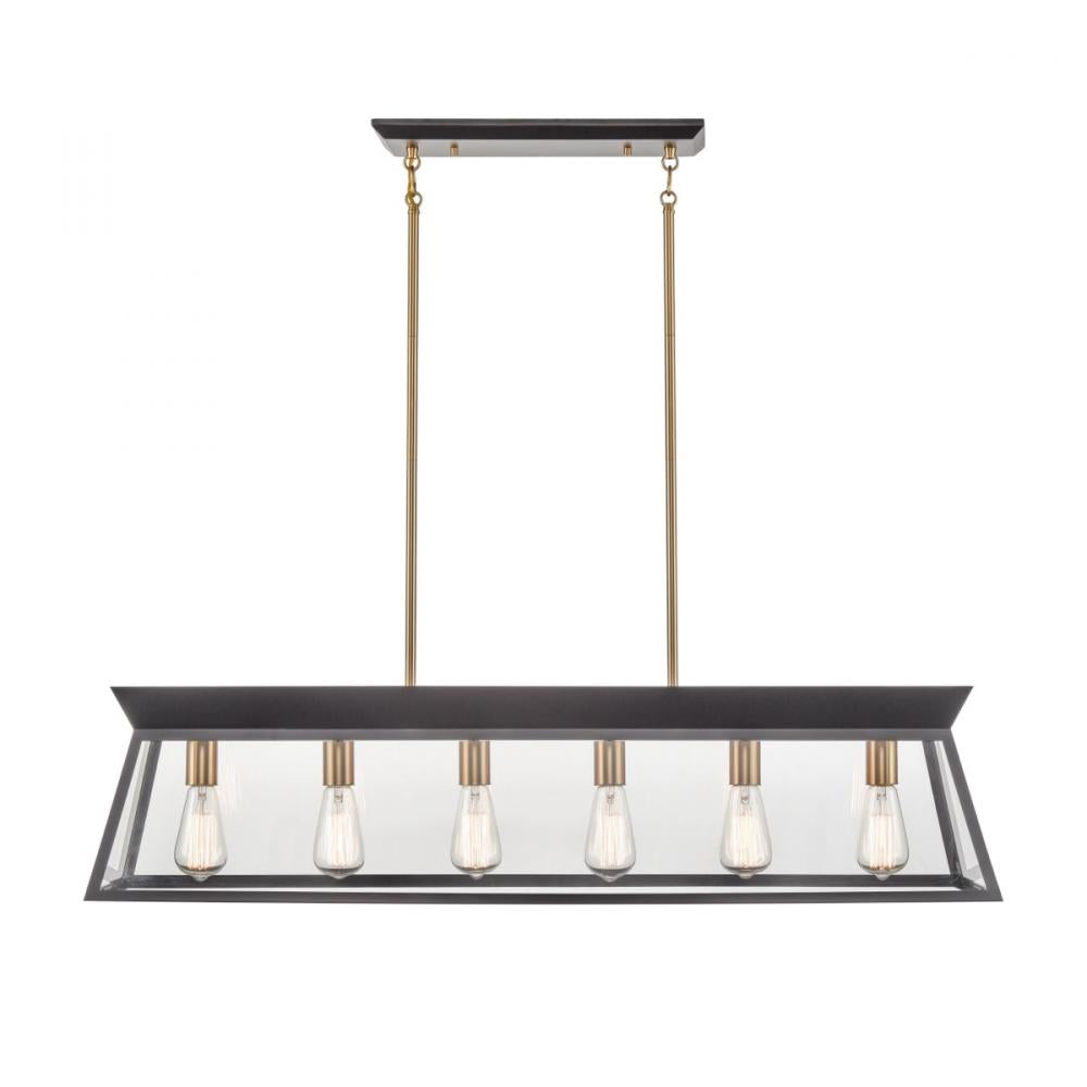 Lucian Linear Island Chandelier Black and Brushed Brass