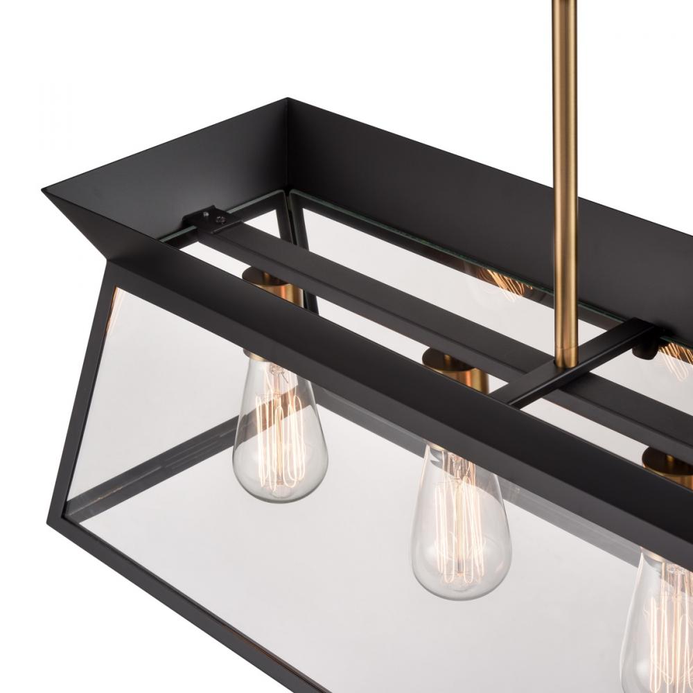 Lucian Linear Island Chandelier Black and Brushed Brass