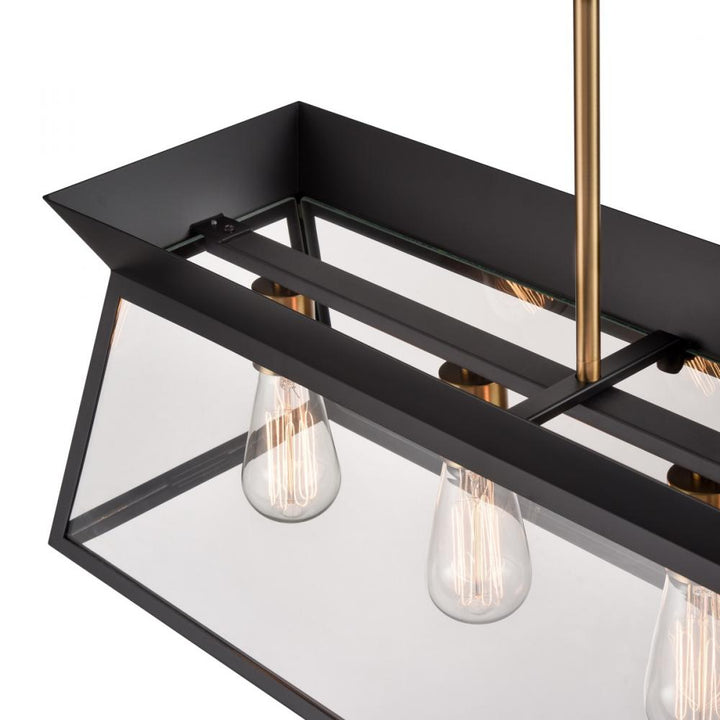 Lucian Linear Island Chandelier Black and Brushed Brass