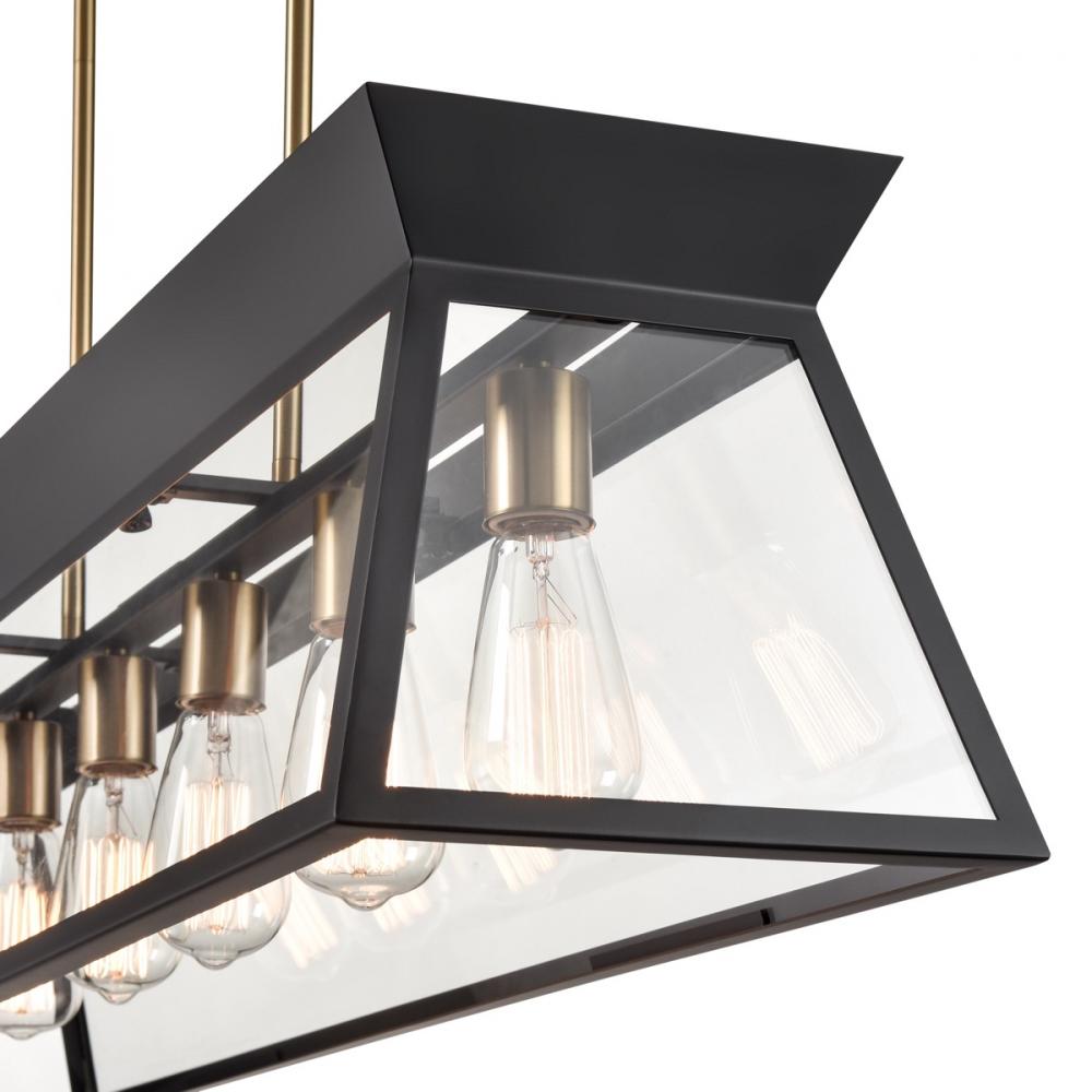 Lucian Linear Island Chandelier Black and Brushed Brass