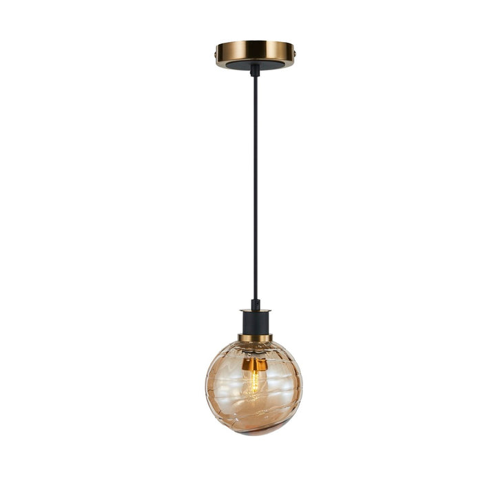 Gem Collection 1-Light Pendant with Amber Glass Black and Brushed Brass