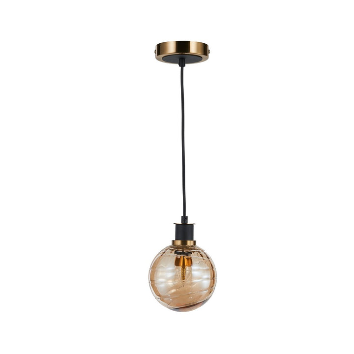 Gem Collection 1-Light Pendant with Amber Glass Black and Brushed Brass