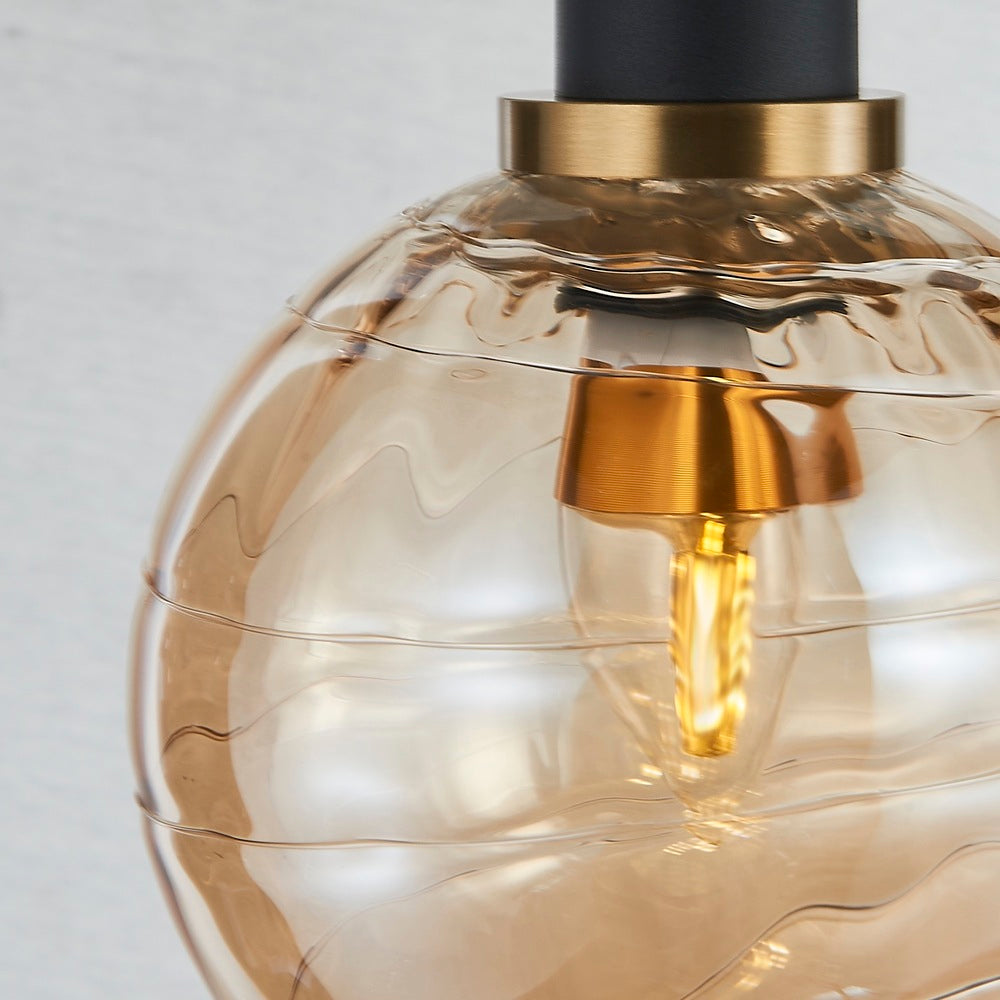 Gem Collection 1-Light Pendant with Amber Glass Black and Brushed Brass
