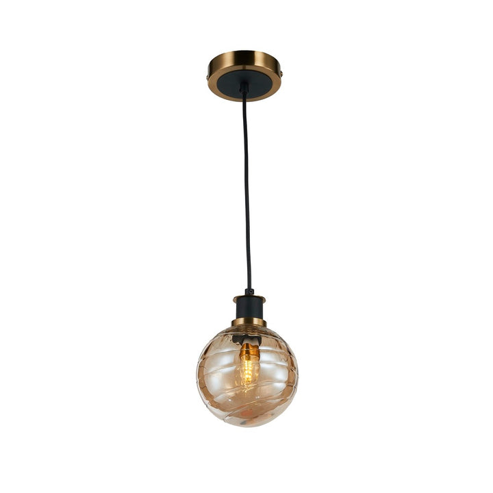 Gem Collection 1-Light Pendant with Amber Glass Black and Brushed Brass