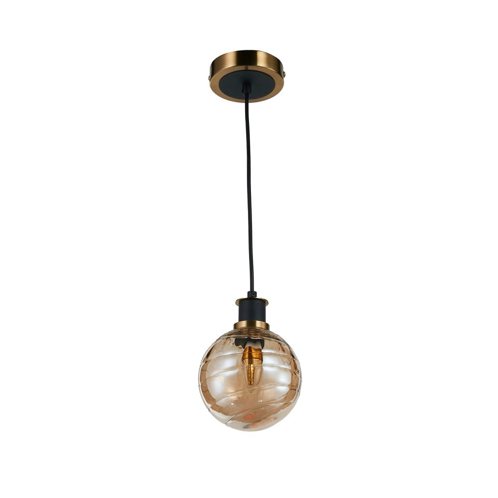 Gem Collection 1-Light Pendant with Amber Glass Black and Brushed Brass