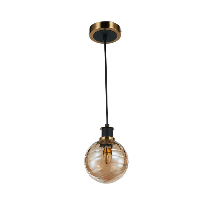 Gem Collection 1-Light Pendant with Amber Glass Black and Brushed Brass