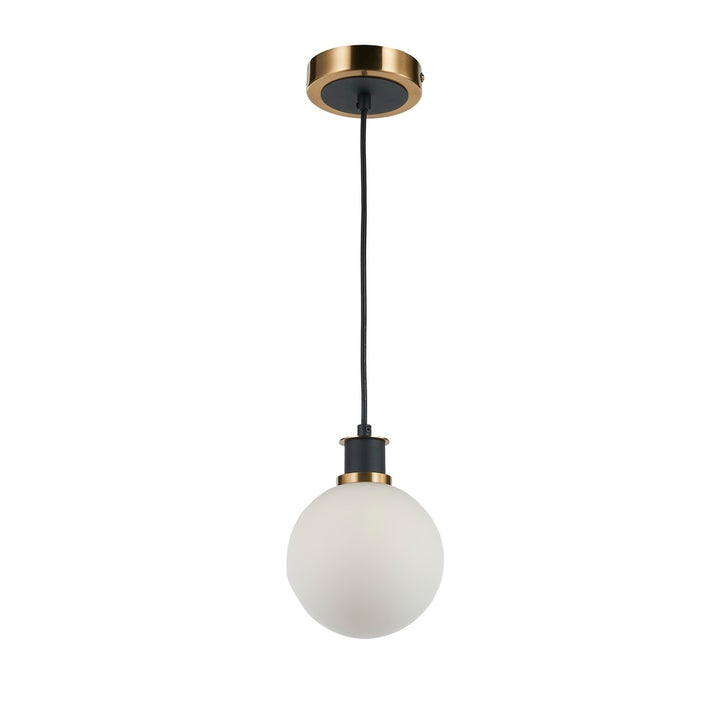 Gem Collection 1-Light Pendant with White Glass Black and Brushed Brass