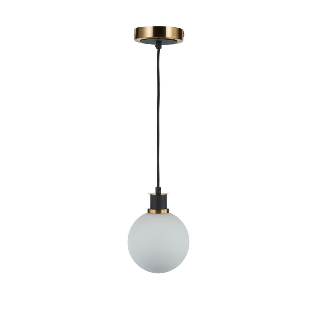 Gem Collection 1-Light Pendant with White Glass Black and Brushed Brass