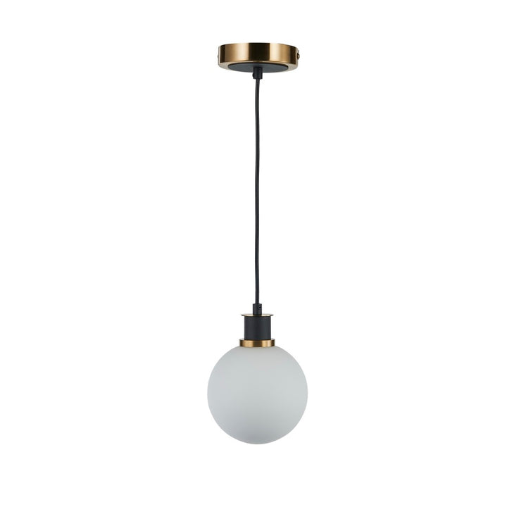 Gem Collection 1-Light Pendant with White Glass Black and Brushed Brass