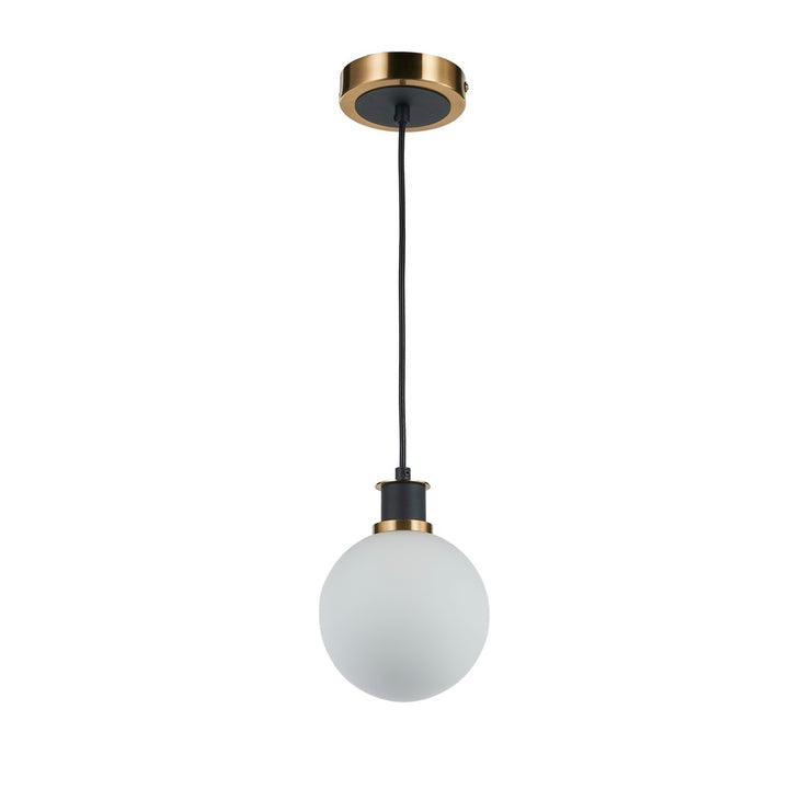 Gem Collection 1-Light Pendant with White Glass Black and Brushed Brass