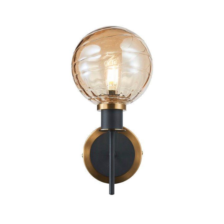 Gem Collection 1-Light Sconce with Amber Glass Black and Brushed Brass