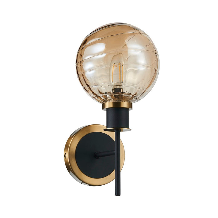 Gem Collection 1-Light Sconce with Amber Glass Black and Brushed Brass