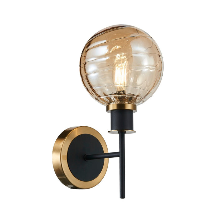 Gem Collection 1-Light Sconce with Amber Glass Black and Brushed Brass
