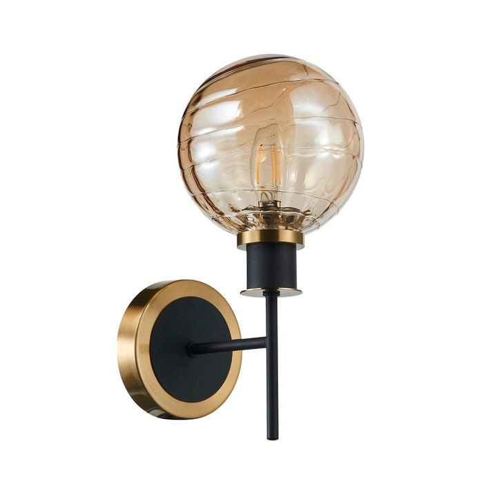 Gem Collection 1-Light Sconce with Amber Glass Black and Brushed Brass