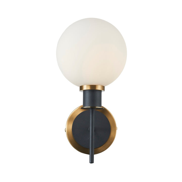 Gem Collection 1-Light Sconce with White Glass Black and Brushed Brass