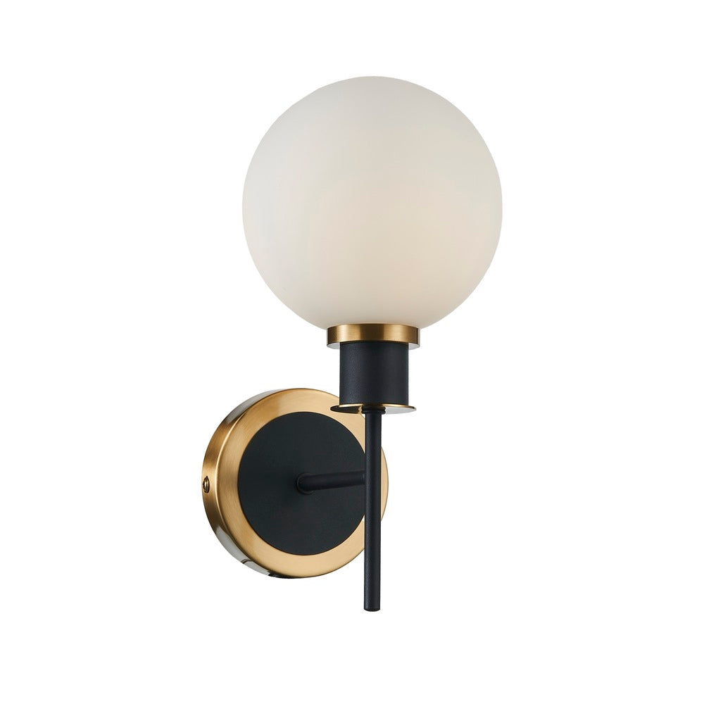 Gem Collection 1-Light Sconce with White Glass Black and Brushed Brass