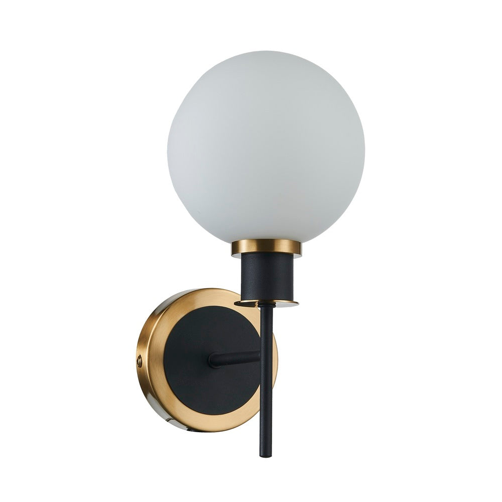 Gem Collection 1-Light Sconce with White Glass Black and Brushed Brass