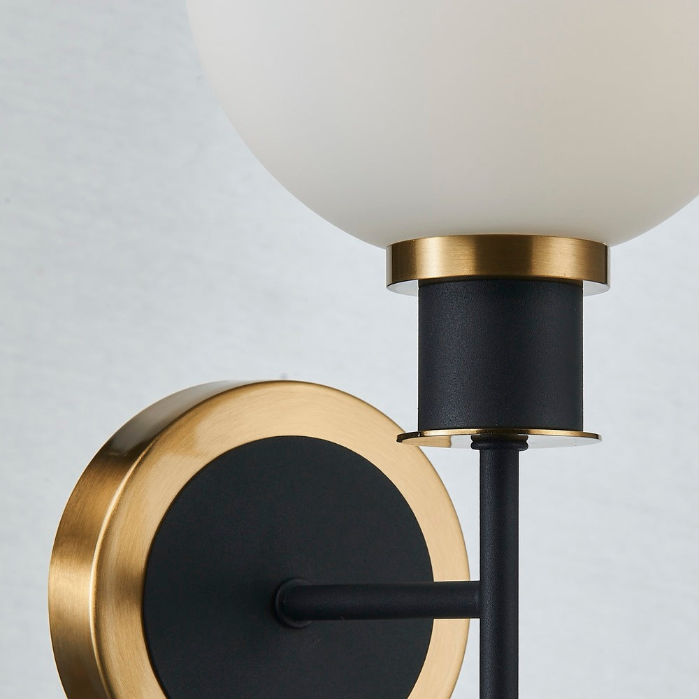 Gem Collection 1-Light Sconce with White Glass Black and Brushed Brass
