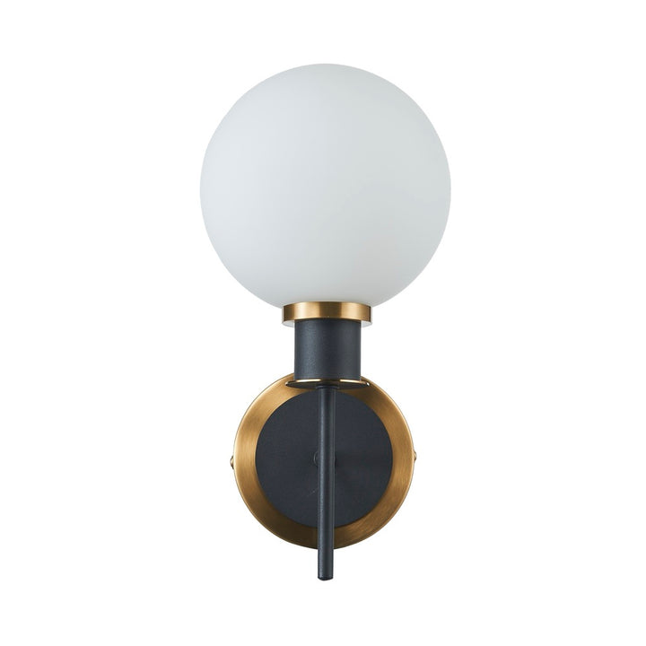 Gem Collection 1-Light Sconce with White Glass Black and Brushed Brass