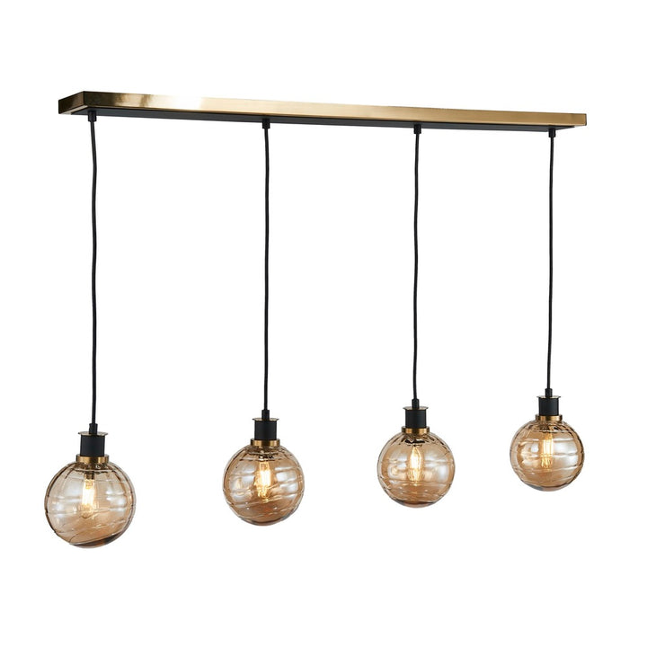 Gem Collection 4-Light Island/Pool Table with Amber Glass Black and Brushed Brass
