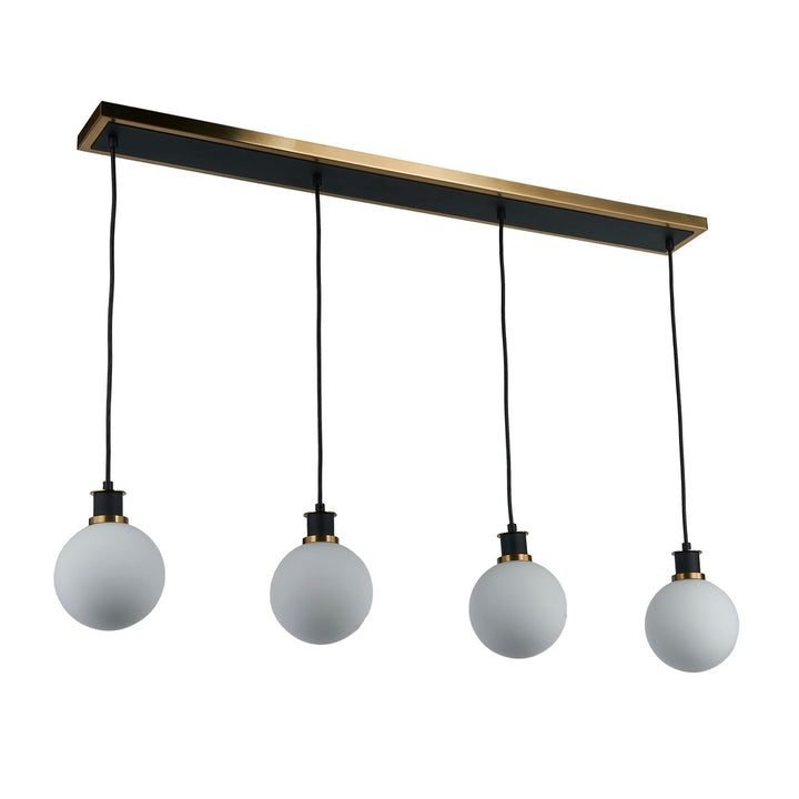 Gem Collection 4-Light Island/Pool Table with White Glass Black and Brushed Brass