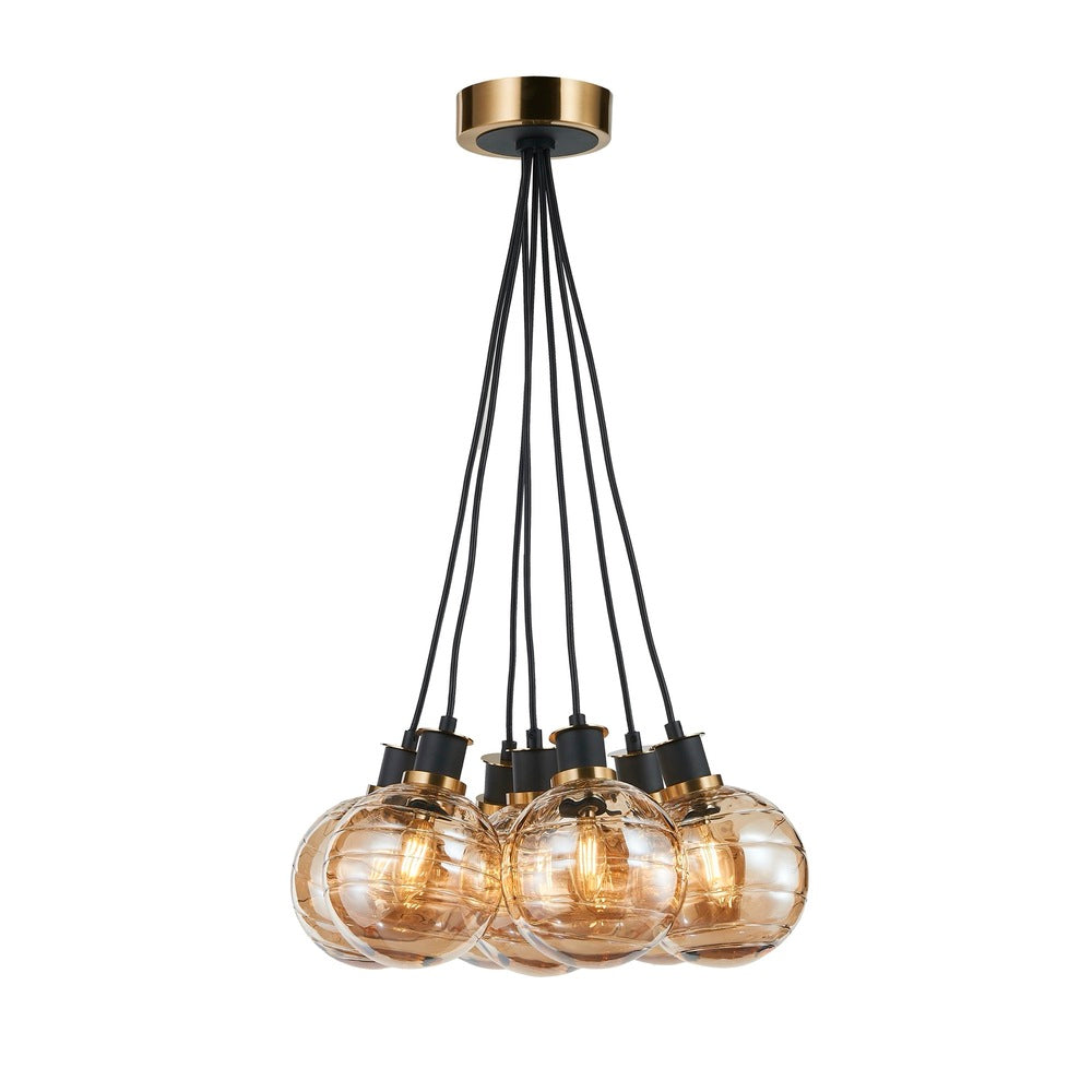 Gem Collection 7-Light Pendant with Amber Glass Black and Brushed Brass