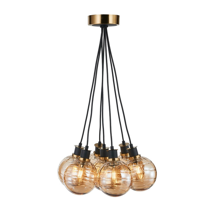 Gem Collection 7-Light Pendant with Amber Glass Black and Brushed Brass