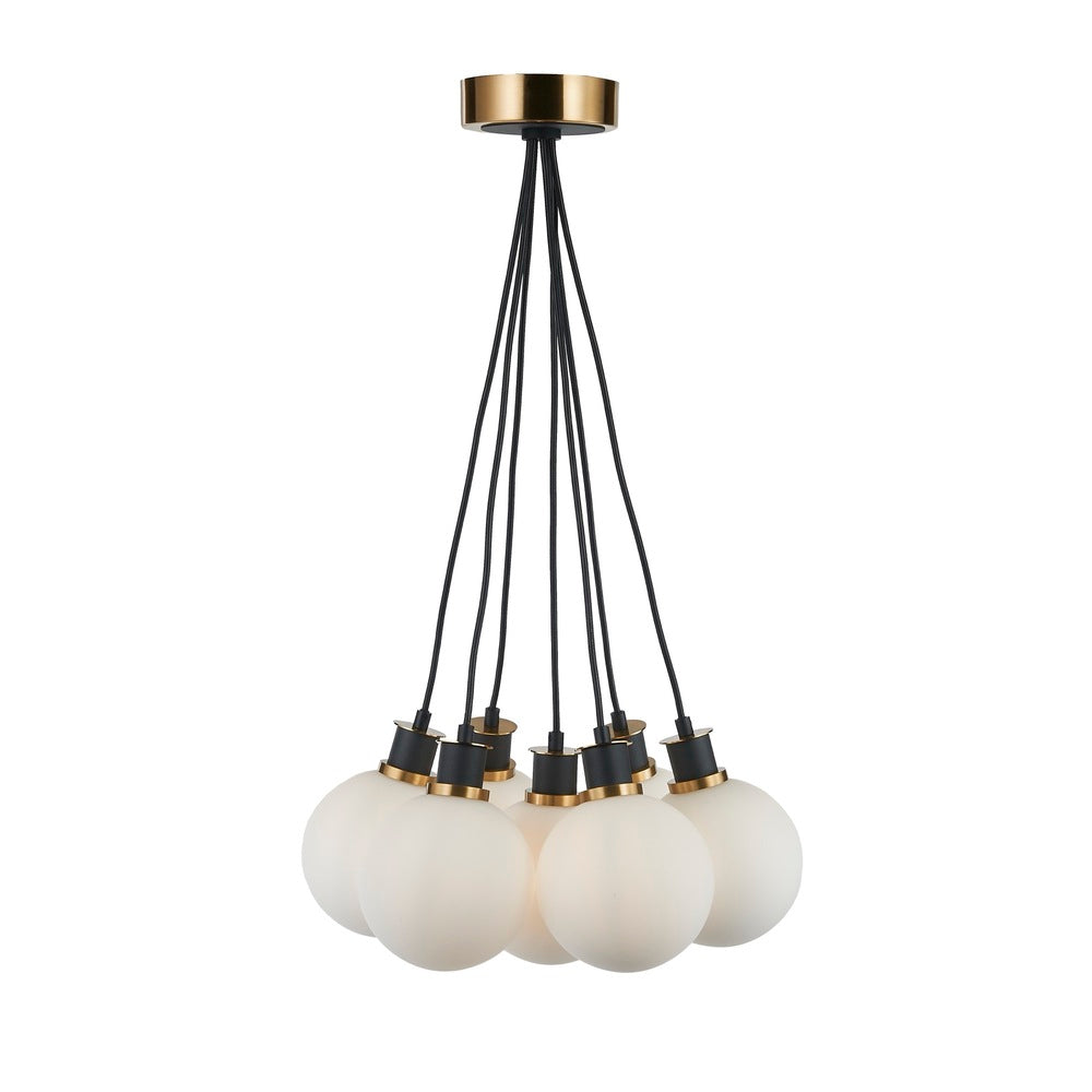 Gem Collection 7-Light Pendant with White Glass Black and Brushed Brass