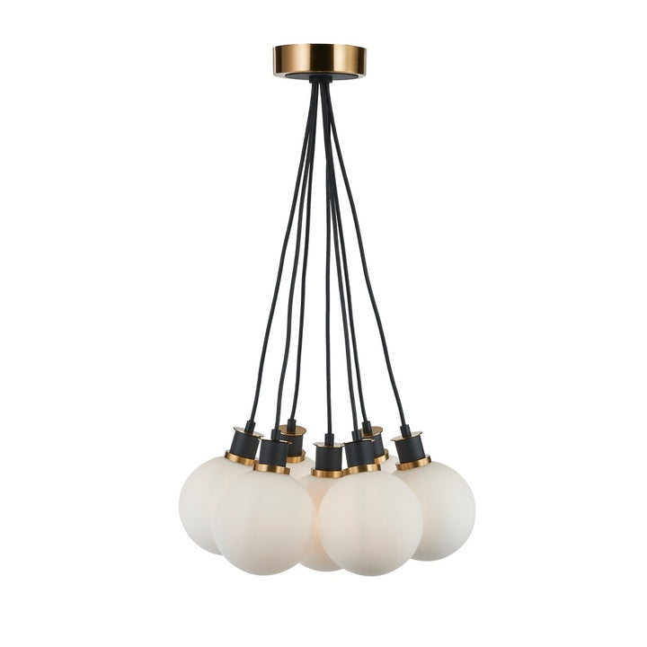 Gem Collection 7-Light Pendant with White Glass Black and Brushed Brass