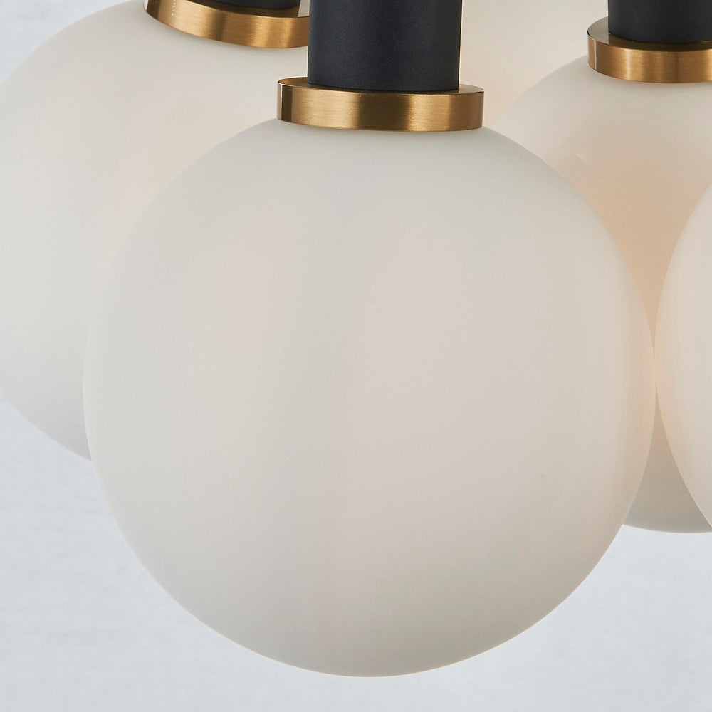 Gem Collection 7-Light Pendant with White Glass Black and Brushed Brass