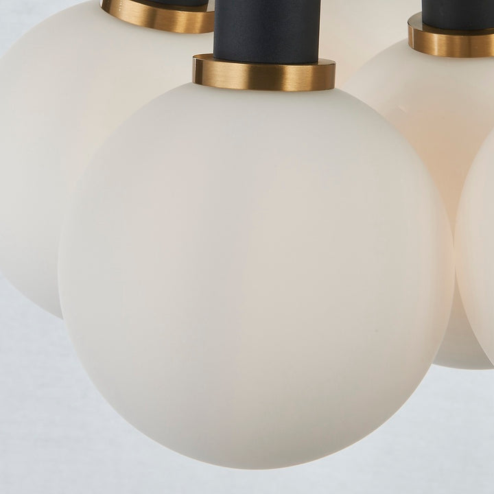 Gem Collection 7-Light Pendant with White Glass Black and Brushed Brass