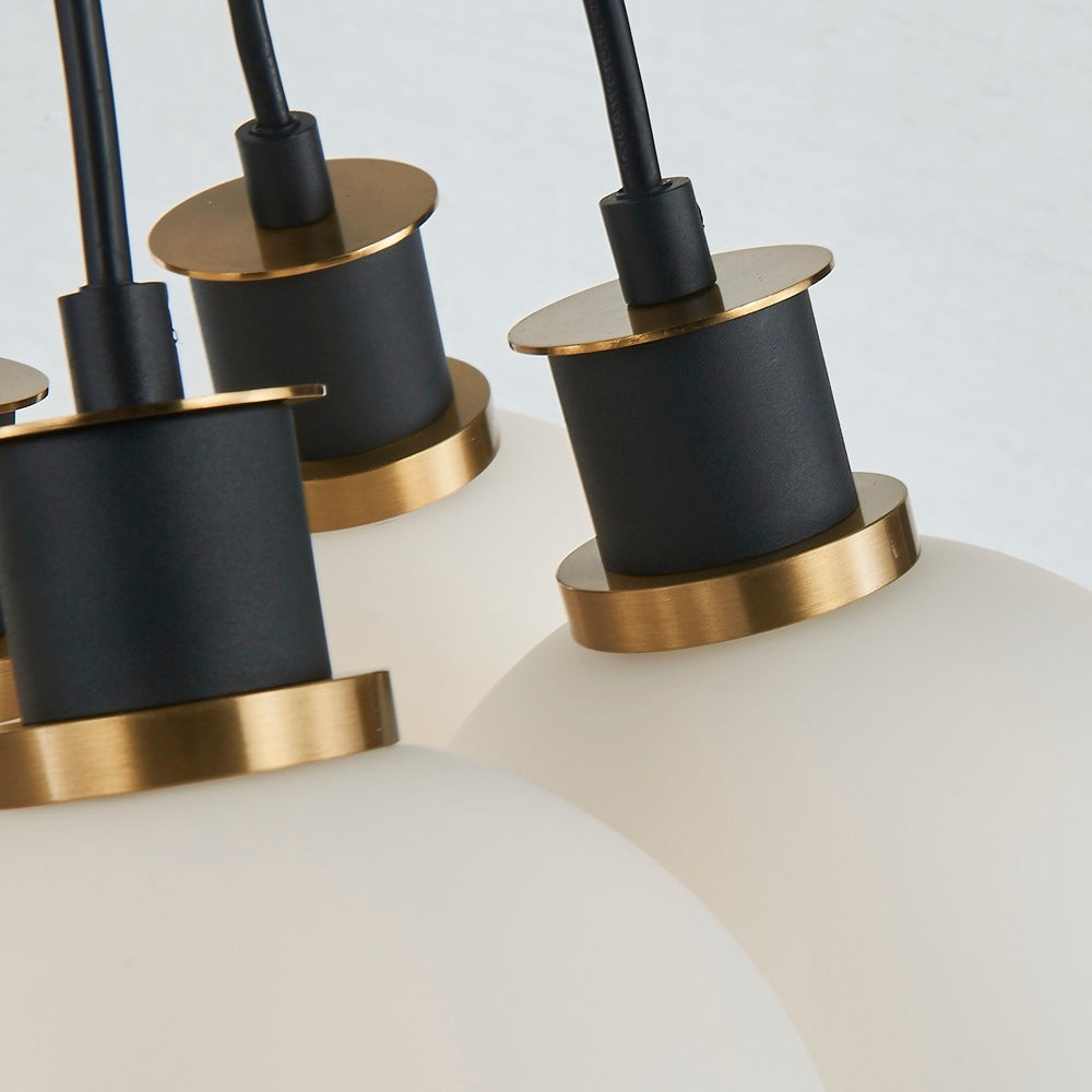 Gem Collection 7-Light Pendant with White Glass Black and Brushed Brass